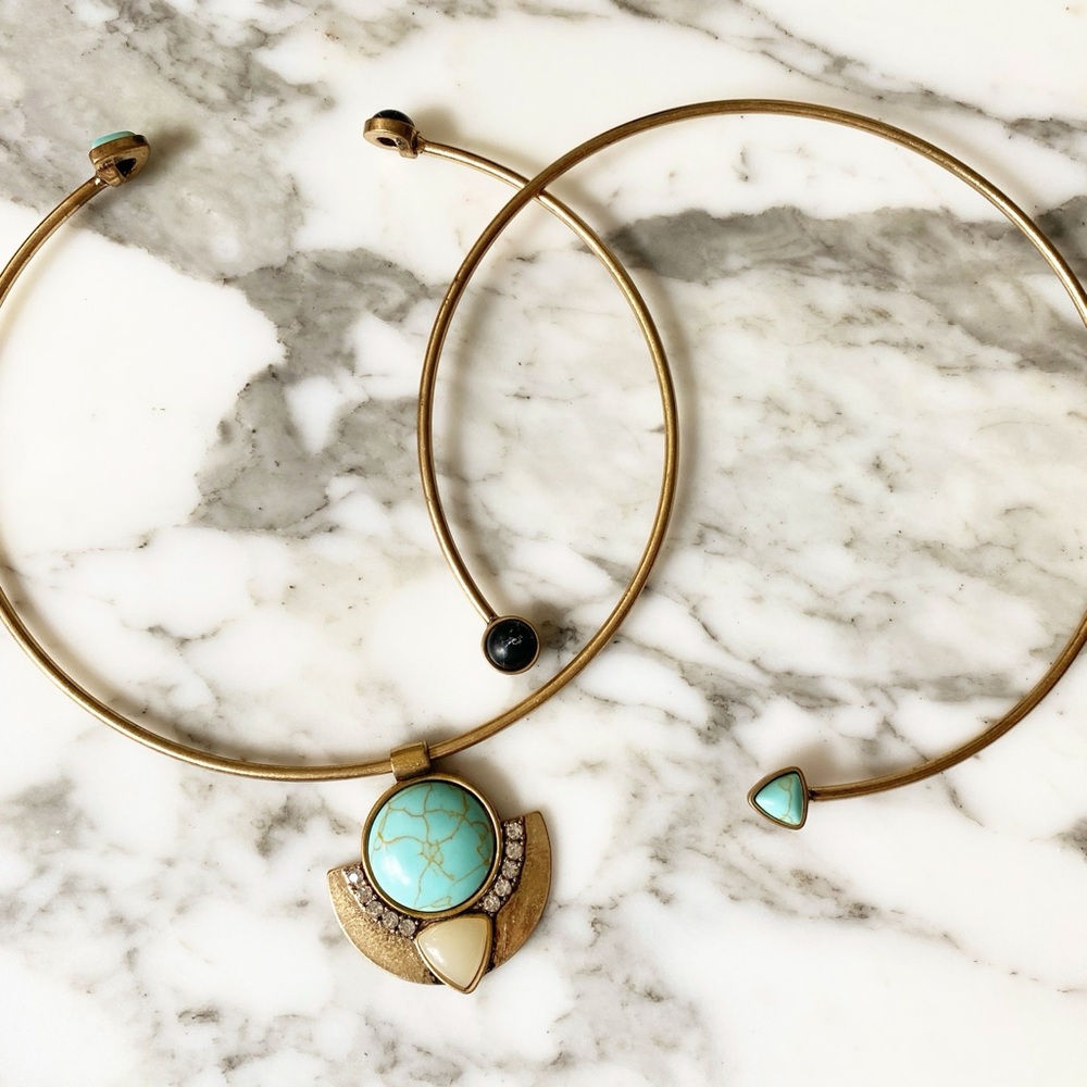 2-1 Capri Convertible Open Collar Statement Cuff Necklace Turquoise